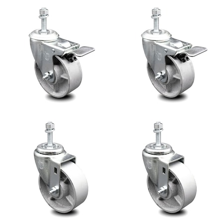 Service Caster 4 Inch Semi Steel Wheel Swivel 1/2 Inch Stem Caster Total Lock Brake SCC, 2PK SCC-TSTTL20S414-SSS-381615-2-S-2